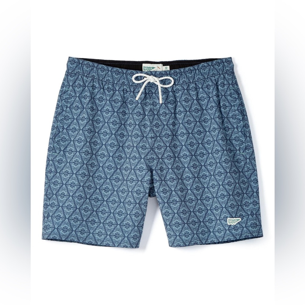 Men's Blue Patterned Swim Trunks